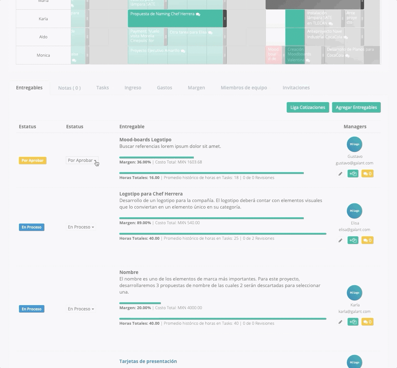 Obtenha informações de custo e tempo de trabalho de seus resultados.